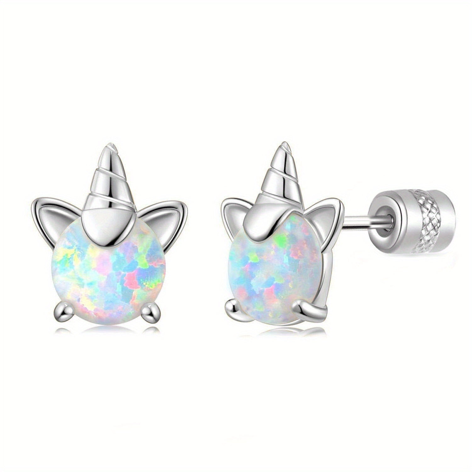 Unicorn Earrings 925 Silver Fire Opal Stud Hypoallergenic for Girls Women