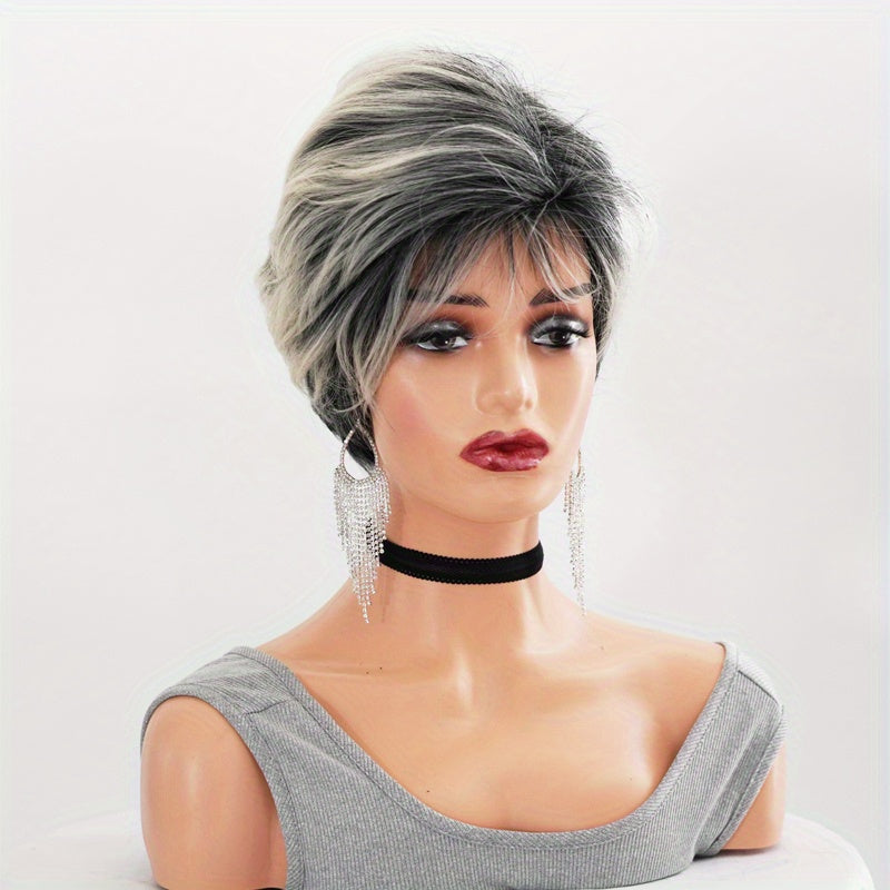 Gray Gradient Short Hair Wigs Hood Hair Accessories