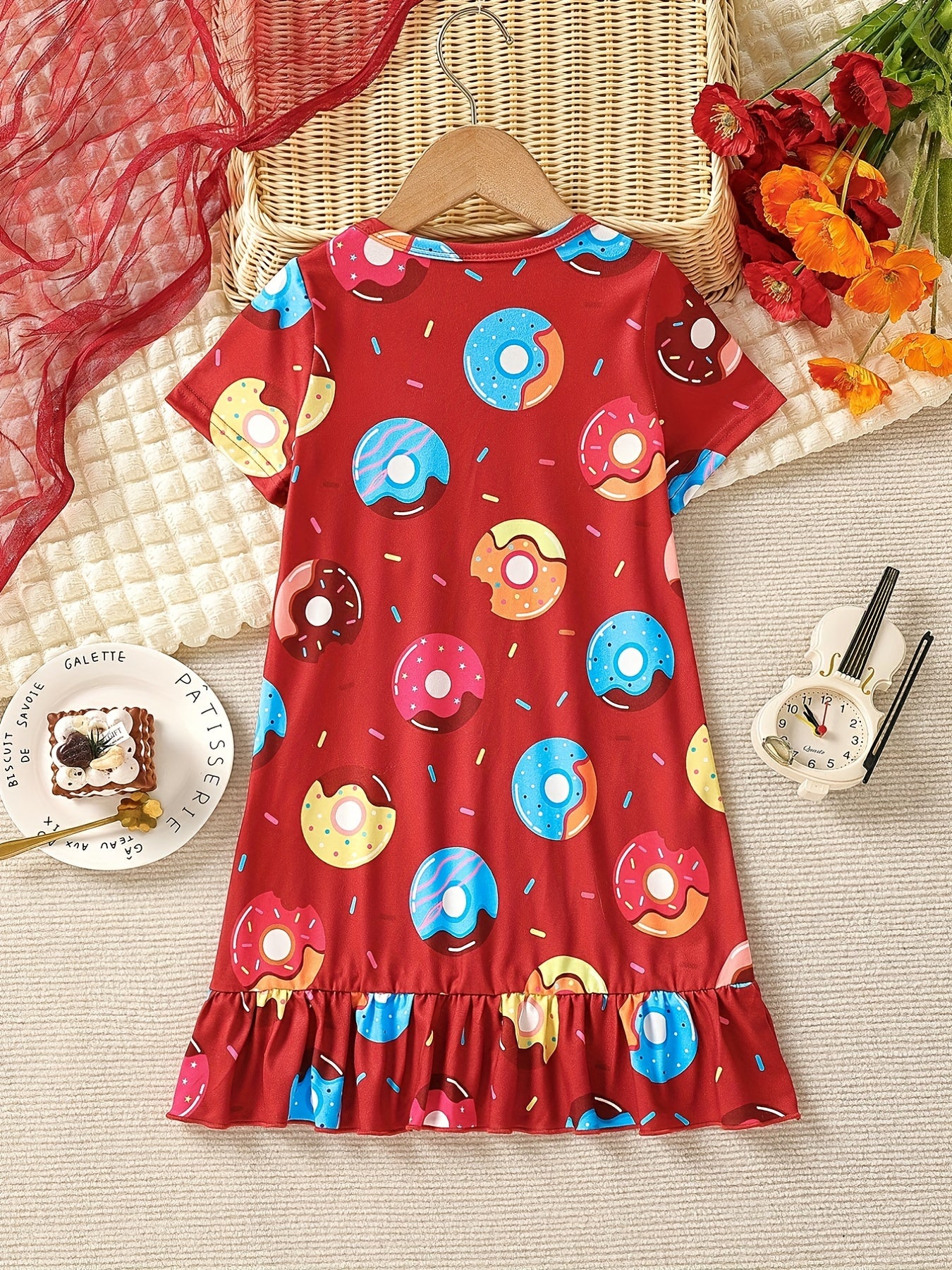 Toddler Girls Donut Printed Short Sleeve Casual Dress