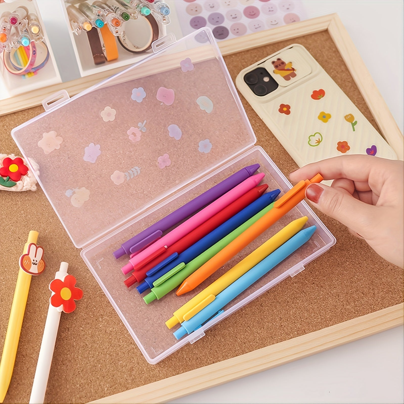 2pcs Transparent Stationery Storage Box Rectangular Pencil Case with Lid