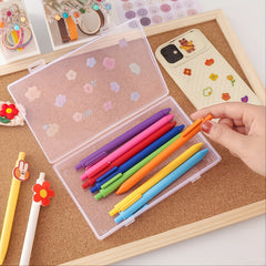 2pcs Transparent Stationery Storage Box Rectangular Pencil Case with Lid