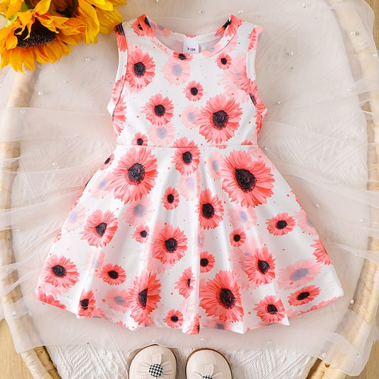 Sweet Floral Print Sleeveless Puffy Dress for Toddler Girls