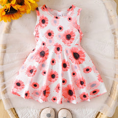 Sweet Floral Print Sleeveless Puffy Dress for Toddler Girls