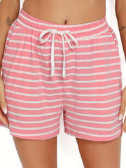 Stripe Print Drawstring Shorts Casual Elastic Waist Women's Clothing
