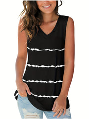 Striped Print Tank Top V Neck Sleeveless Summer Top