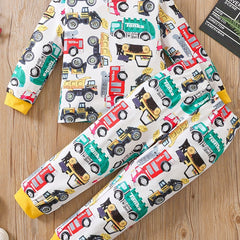 Kid's Car Print Pajama Set Long Sleeve Top & Pants