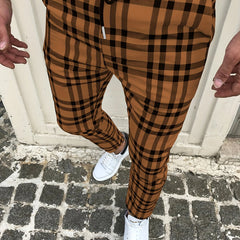 Plaid Slacks Men s Drawstring Trousers Retro Style Stretch Waist