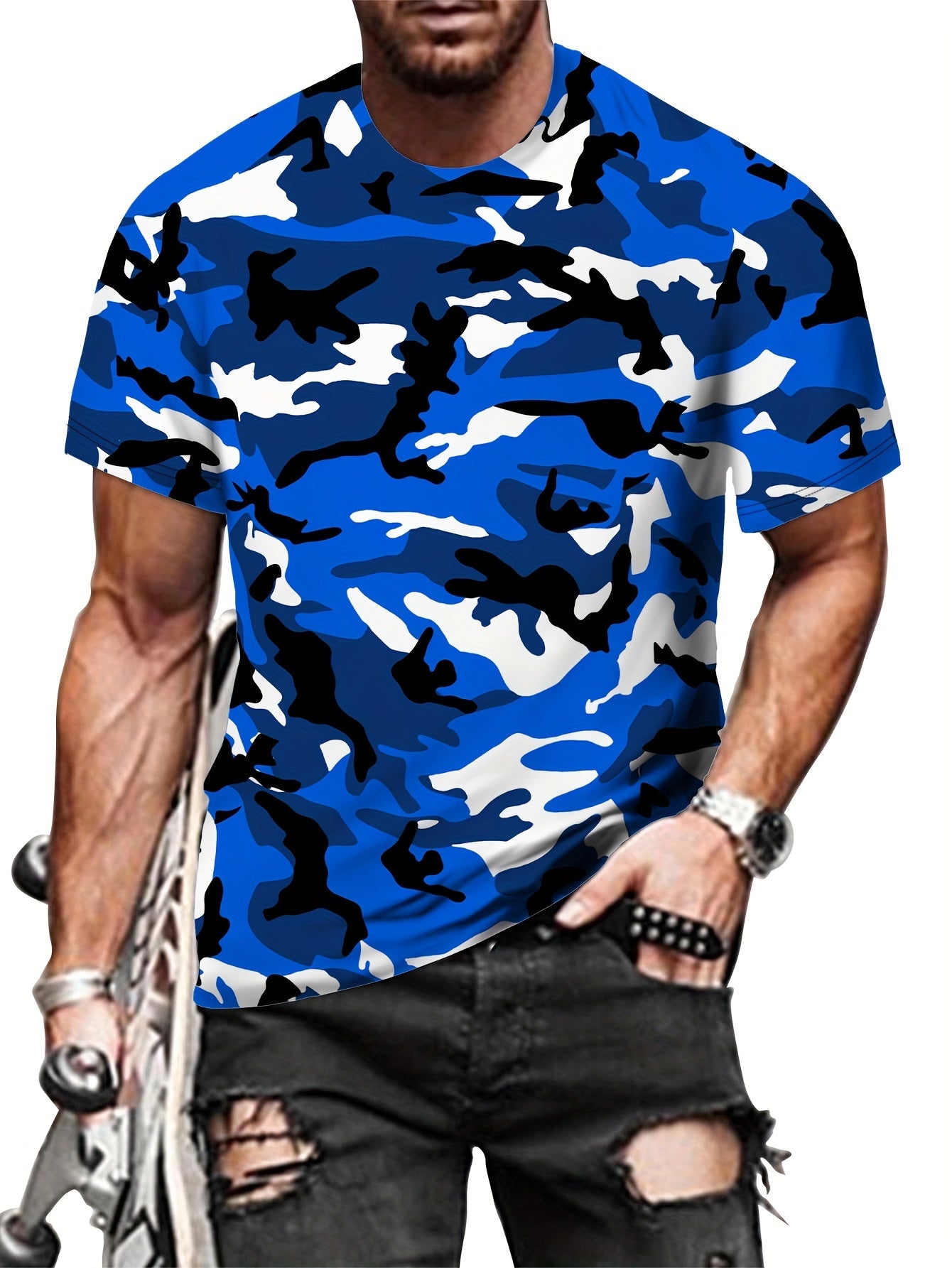 Camouflage Print Men's Graphic T-Shirt for Summer