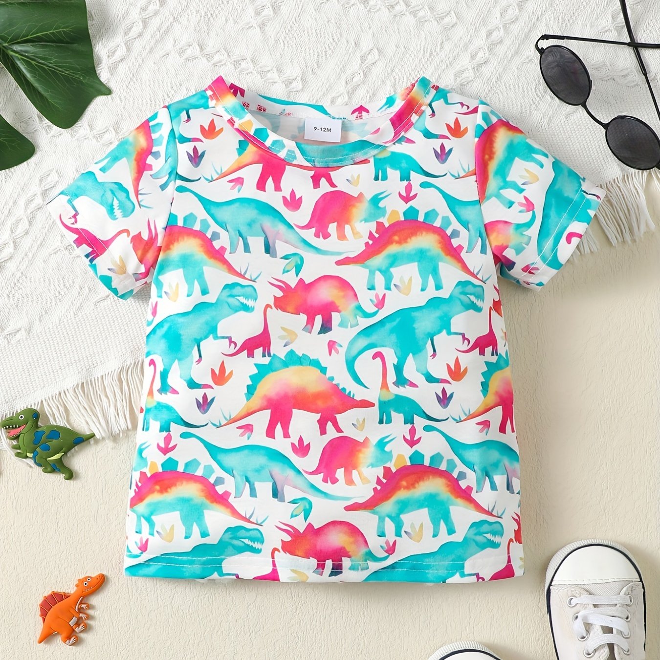 Dinosaur Graphic Print Round Neck T shirt for Baby Boys & Girls