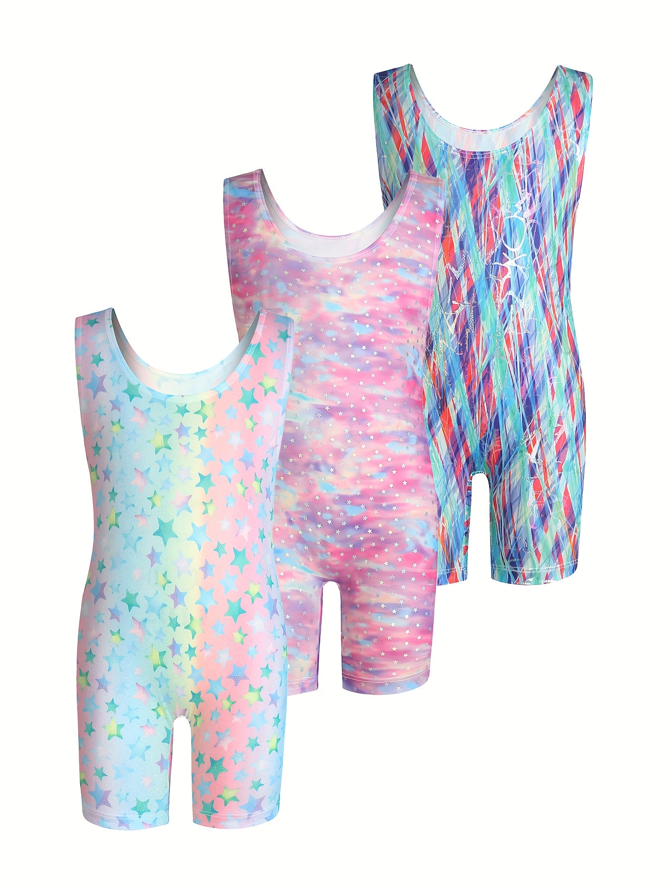 3pcs Girls Rainbow Stripped 1 piece Gymnastics Romper Set