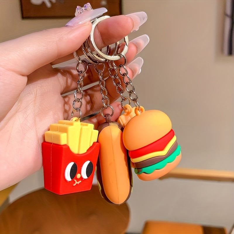 4pcs Soft Plastic French Fries Hamburger Keychain Car Pendant Backpack Pendant