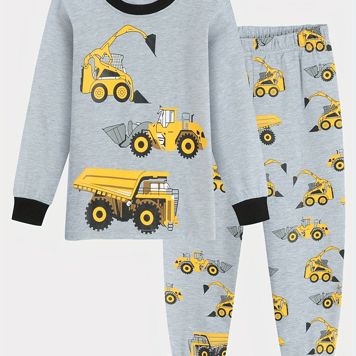 Boys 2pcs Car Print Pajama Set Long Sleeve Top & Trousers Round Neck Comfortable