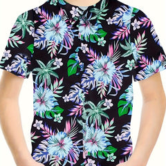 3D Flower Graphic Short Sleeve T-Shirt for Girls and Boys