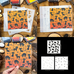 Holiday Halloween Funny Cats Christmas Elf Background Stencils for Cards Making