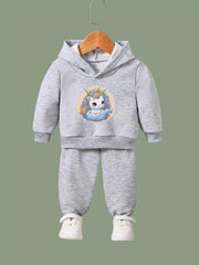 Chubby Unicorn Print Hoodies Pants Set for Kids