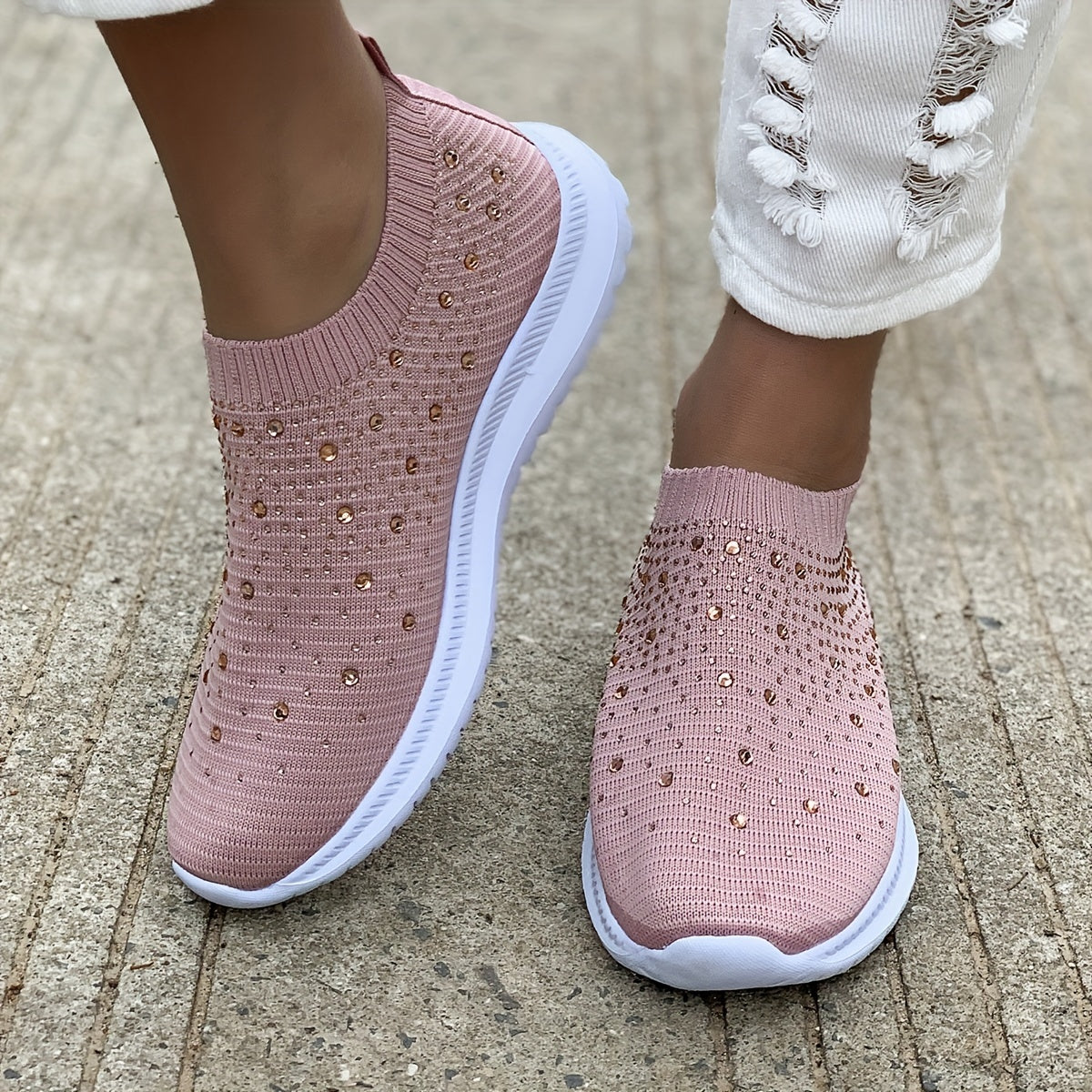 Women's Rhinestone Slip-On Sock Shoes