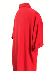 Solid Short Sleeve Button Up Shirt Dress