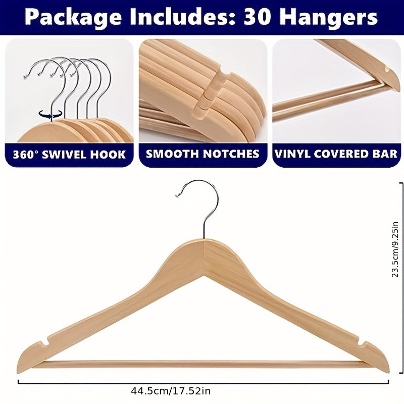 6pcs Slim Wooden Hangers 360° Rotating Hooks Solid Wood Shoulder G