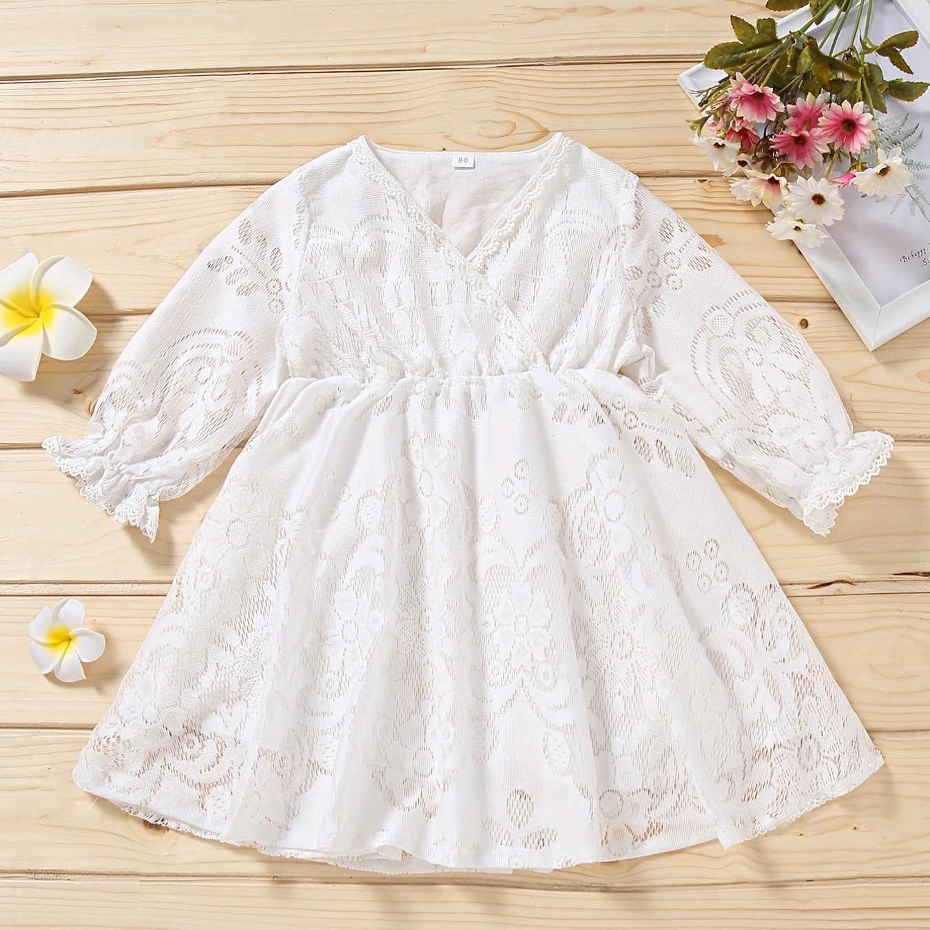 Cute Baby Girl's Long Sleeve Princess Dress with Flower Graphic