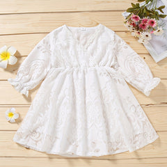 Cute Baby Girl's Long Sleeve Princess Dress with Flower Graphic