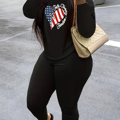 Women's Plus Flag Heart Print Top & Leggings Set