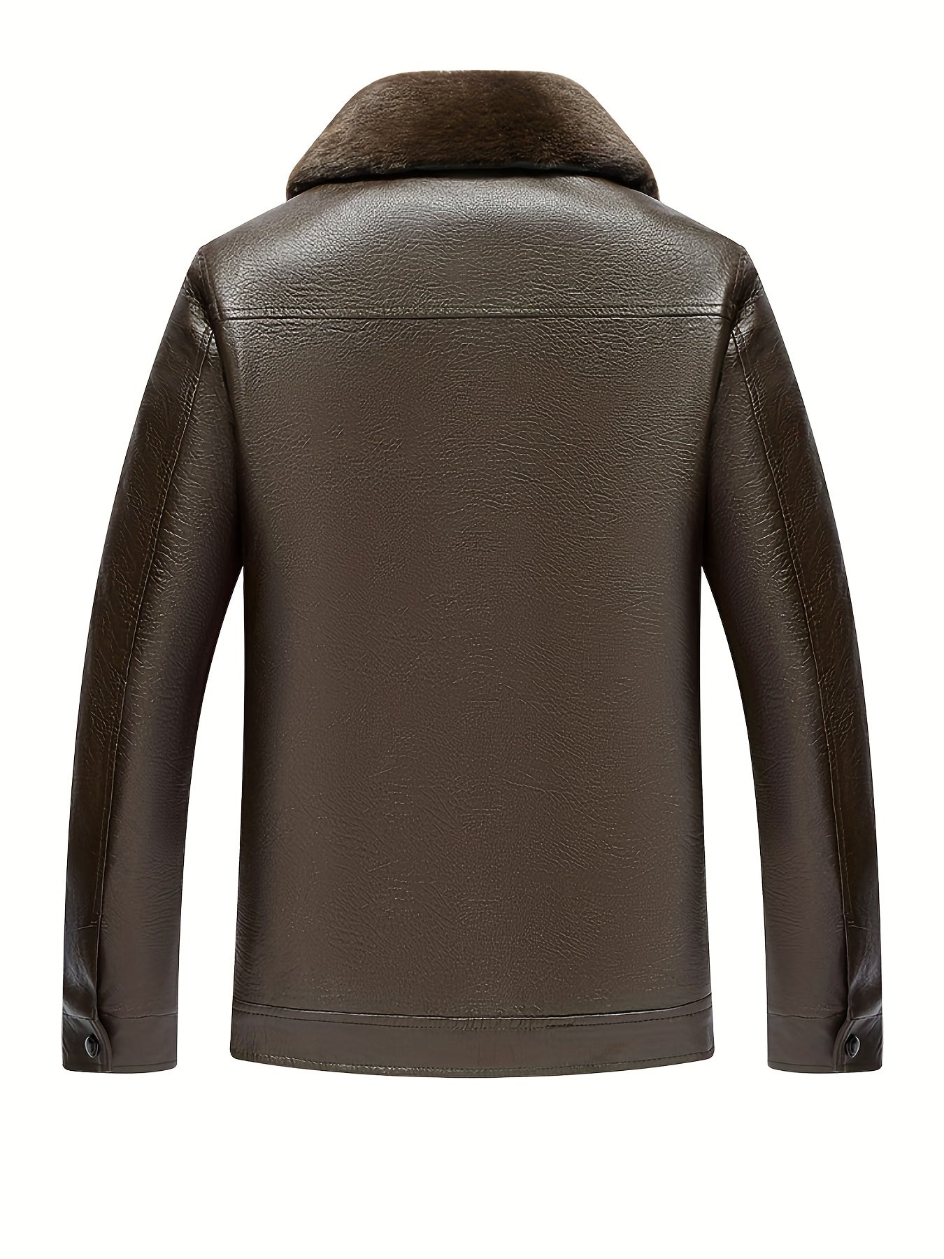 Men's Fleece PU Jacket Solid Zip-Up Fur Collar Faux Leather Fall Winter