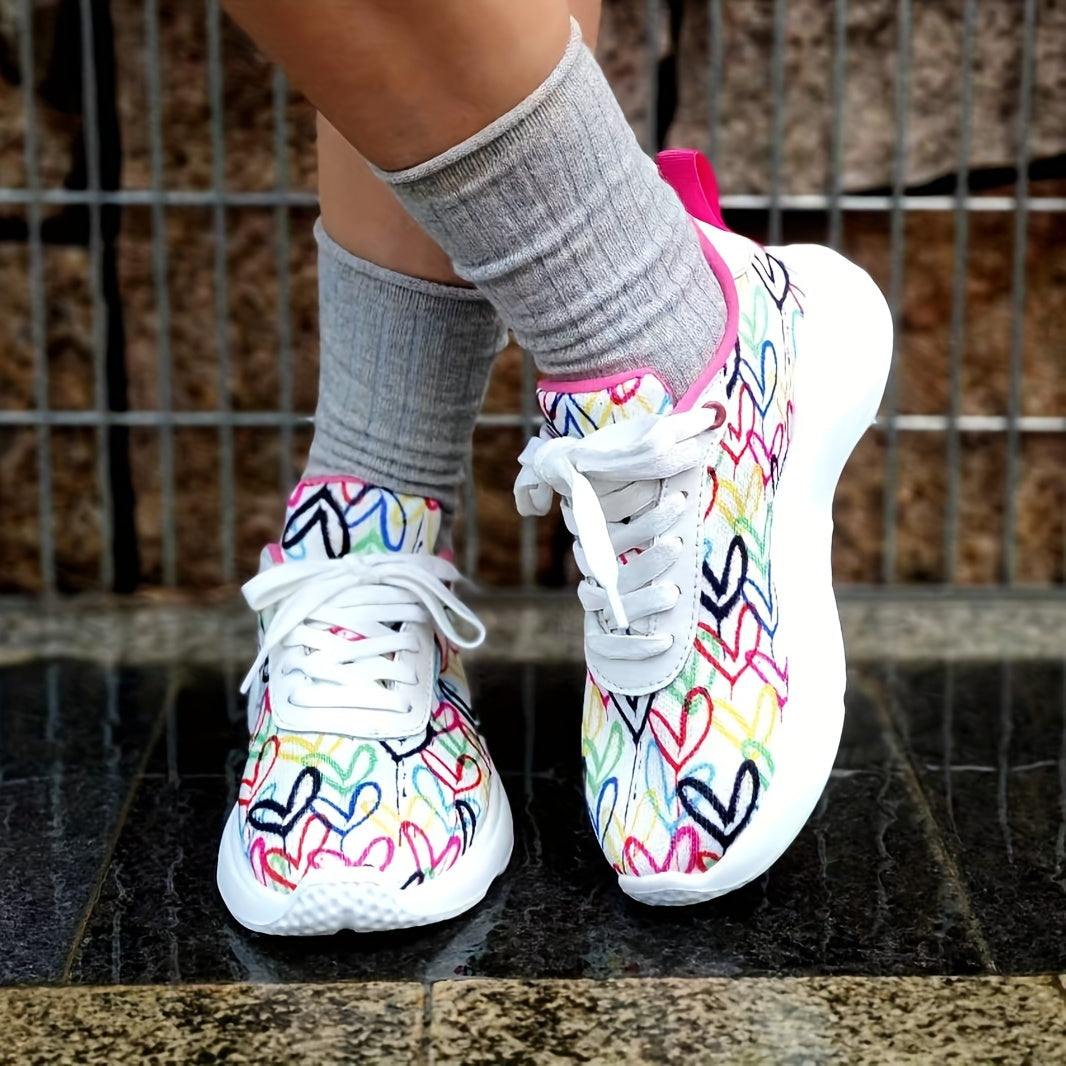 Women's Love Heart Pattern Casual Sneakers