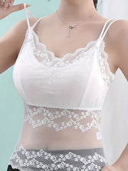 Lace Stitching Cami Top V Neck Criss Cross Back Top Women's Lingerie