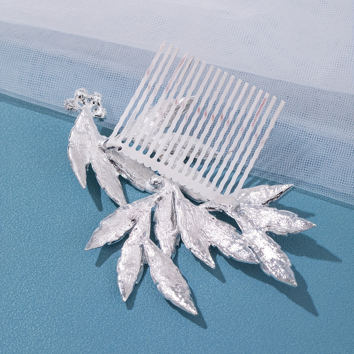 Girls Silver Rhinestone Leaf Hair Comb Princess Hairpin