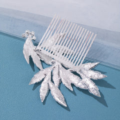 Girls Silver Rhinestone Leaf Hair Comb Princess Hairpin