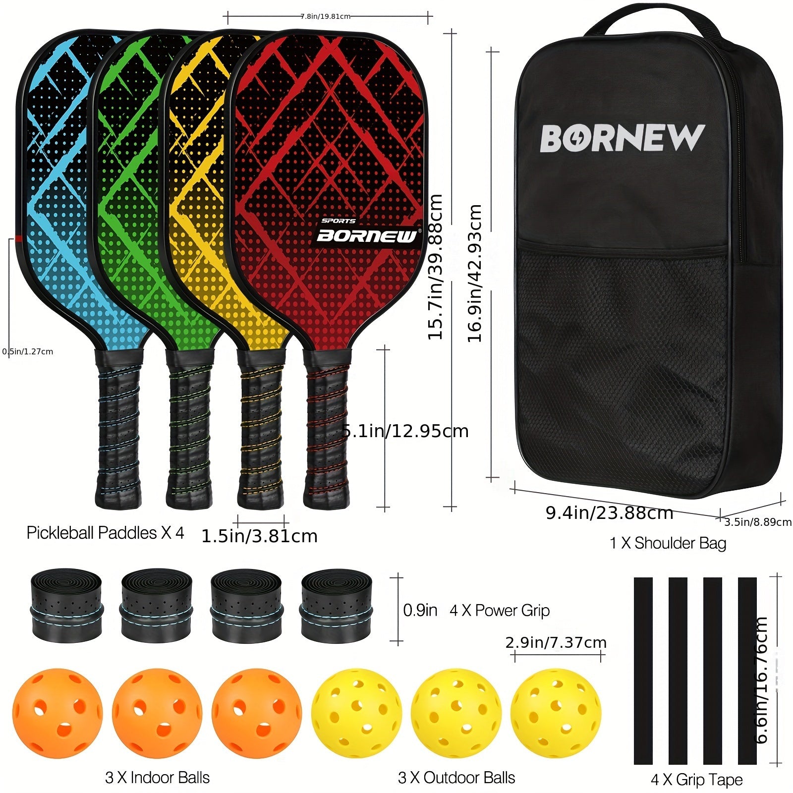 Lightweight Pickleball Paddle Set of 4 with 6 Balls and Bag