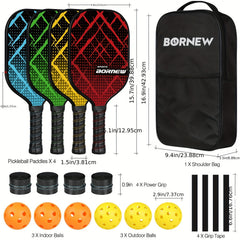 Lightweight Pickleball Paddle Set of 4 with 6 Balls and Bag