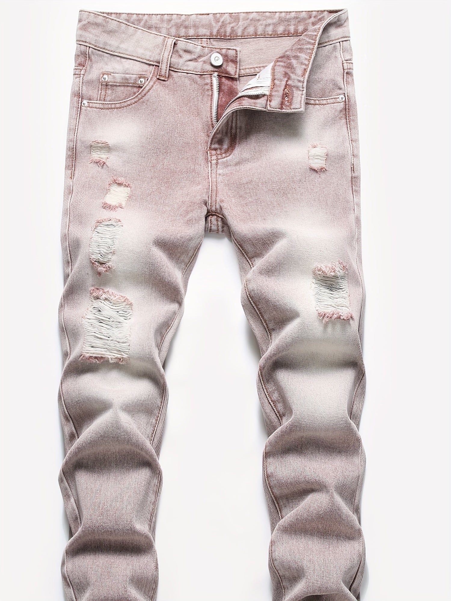 Boys Ripped Skinny Jeans Non-stretch Washed Denim Long Pants