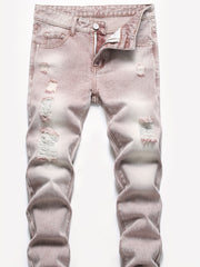 Boys Ripped Skinny Jeans Non-stretch Washed Denim Long Pants