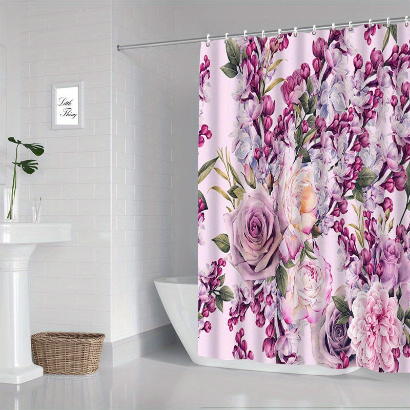 Floral Printed Shower Curtain Waterproof and Mildew Proof Bath Curtain