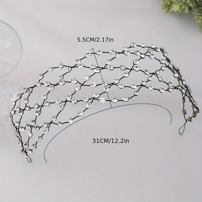 Bridal Headband Mesh Faux Pearl Crystal Headpiece Wedding Hair Accessories