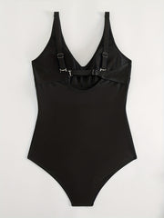 Modest Swimsuit Cross Front V Neck One Piece Swimsuit
