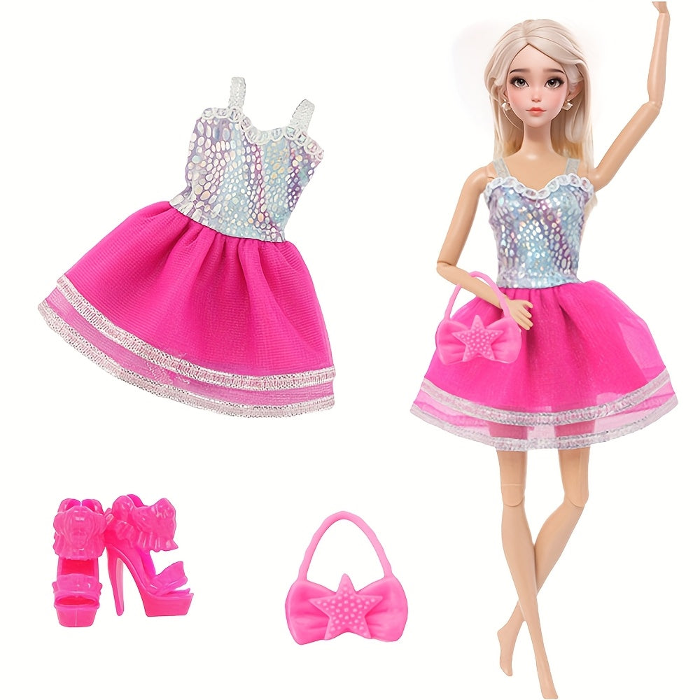 3pcs Doll Clothes Set for 11.5in Doll w/ Short Skirt, Handbag, High Heels