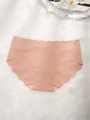 3pcs Seamless Scallop Trim Briefs Stretchy Intimates Panties Women's Lingerie