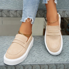 Women's Solid Platform Slip On Sneakers Comfortable Low Top Shoes