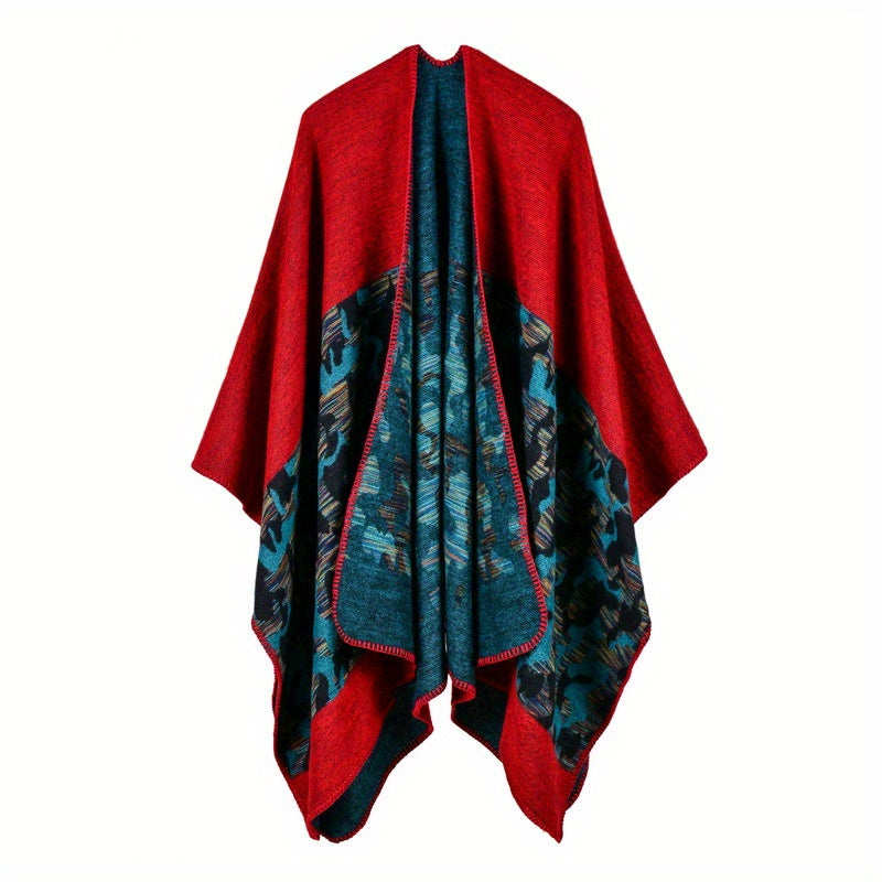 Vintage Block Hoodie Shawls Boho Geometric Jacquard Wrap Large Blanket Poncho