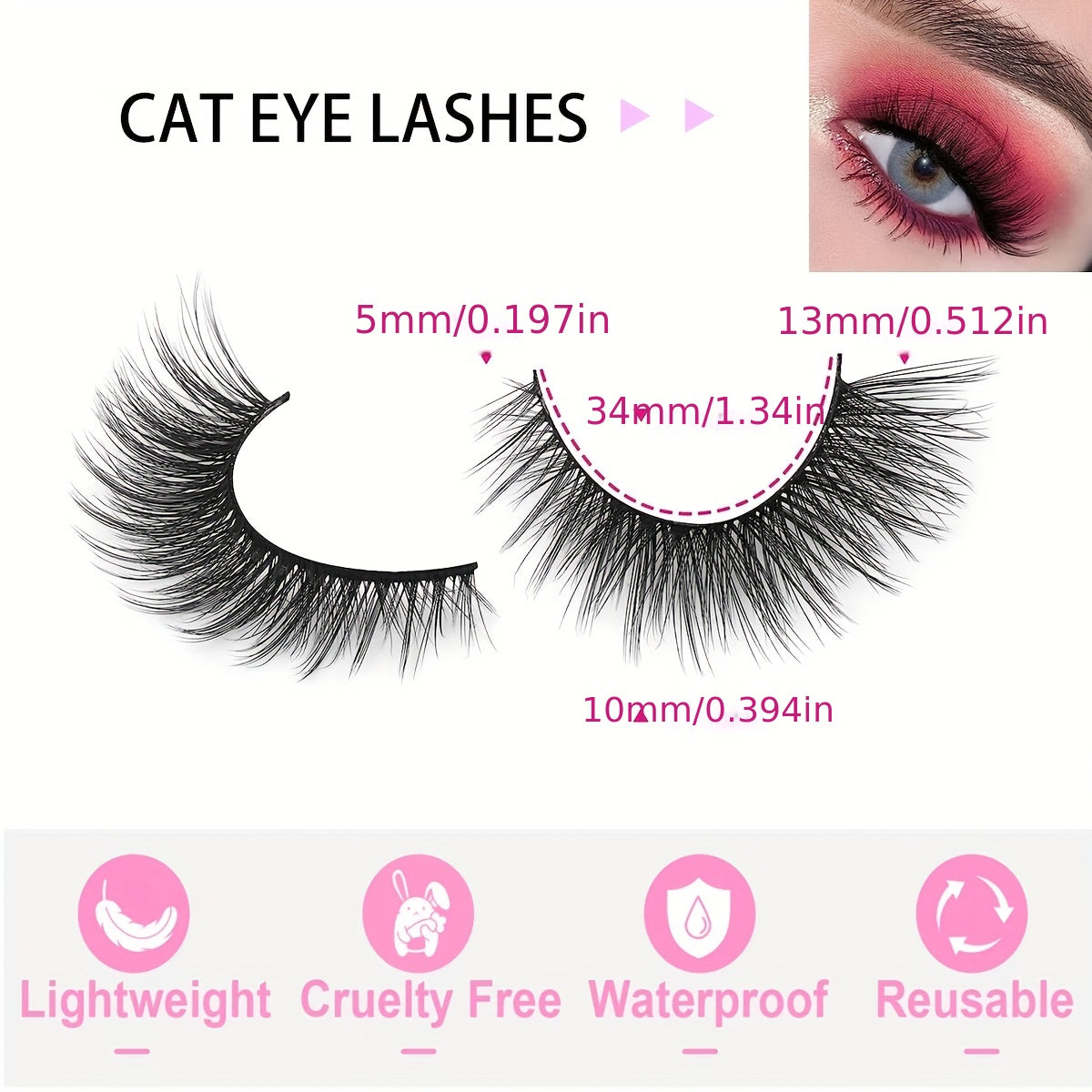 Fluffy 3D Mink Eyelashes Short Cat Eye Style 13mm