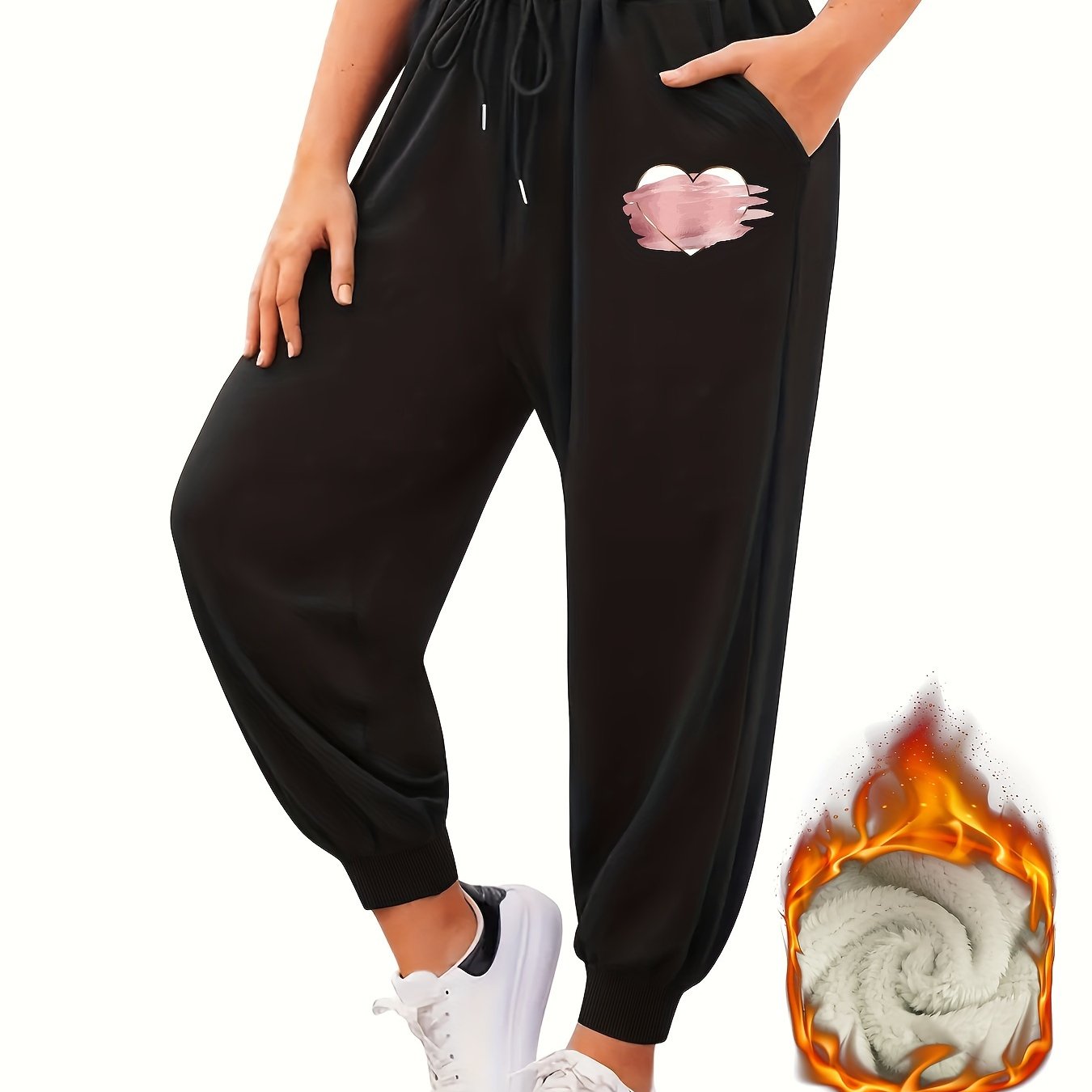 Graffiti Heart Print Fleece Joggers With Pockets