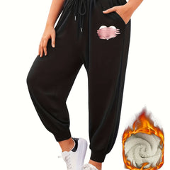 Graffiti Heart Print Fleece Joggers With Pockets