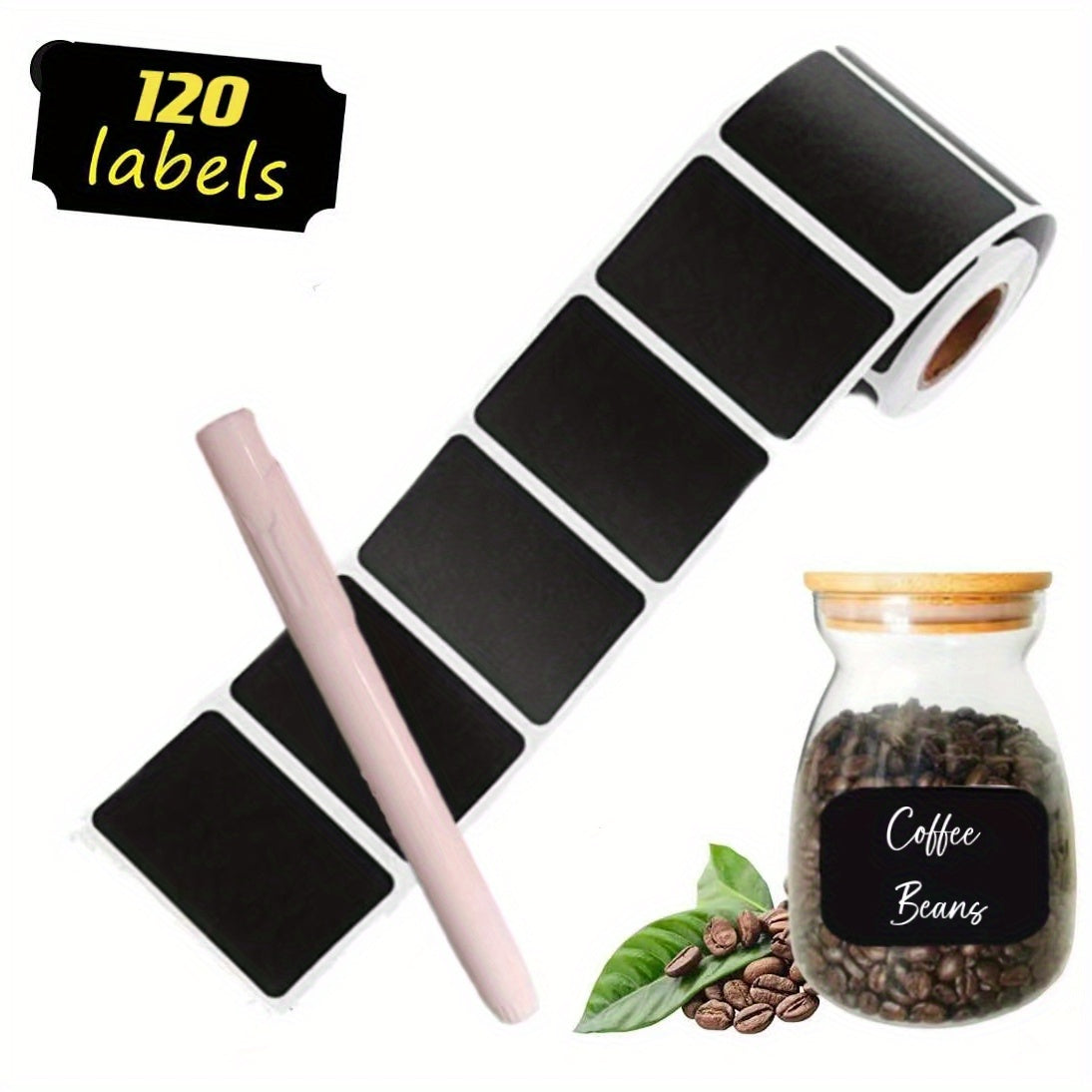 120pcs Blackboard Labels Roll Tape + Pen