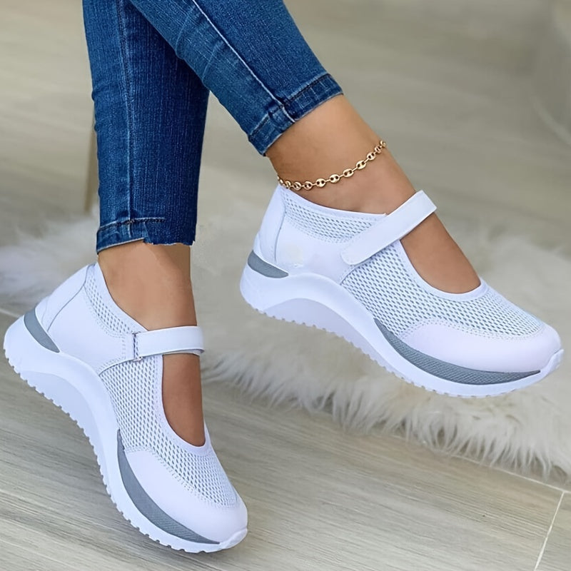 Women's Wedge Mesh Casual Shoes Solid Hook And Loop Shoes