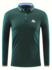 Men's Vintage Elephant Print Polo Shirt Casual Button Up Polo Shirt