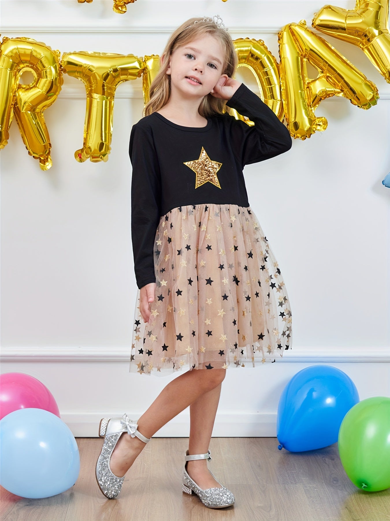 Girls Sequin Princess Dress Long Sleeve Party Dress