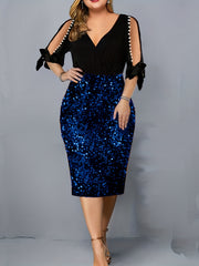 Party Dress Women's Plus Faux Pearl Decor Sequin Slim Fit Event Dress