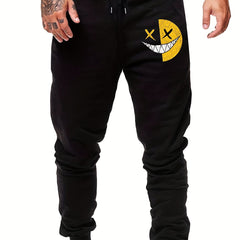 Smile Face Print Men's Sports Pants Casual Drawstring Jogging Trousers